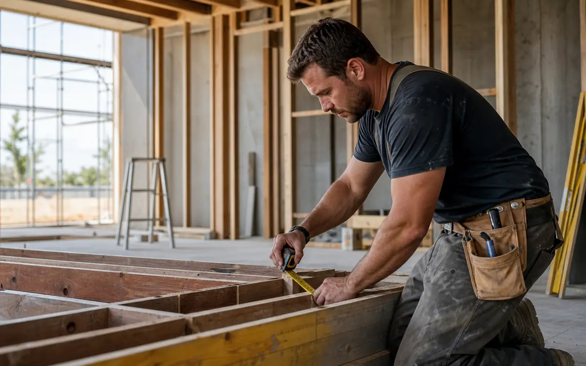 Carpenter working on modern construction project